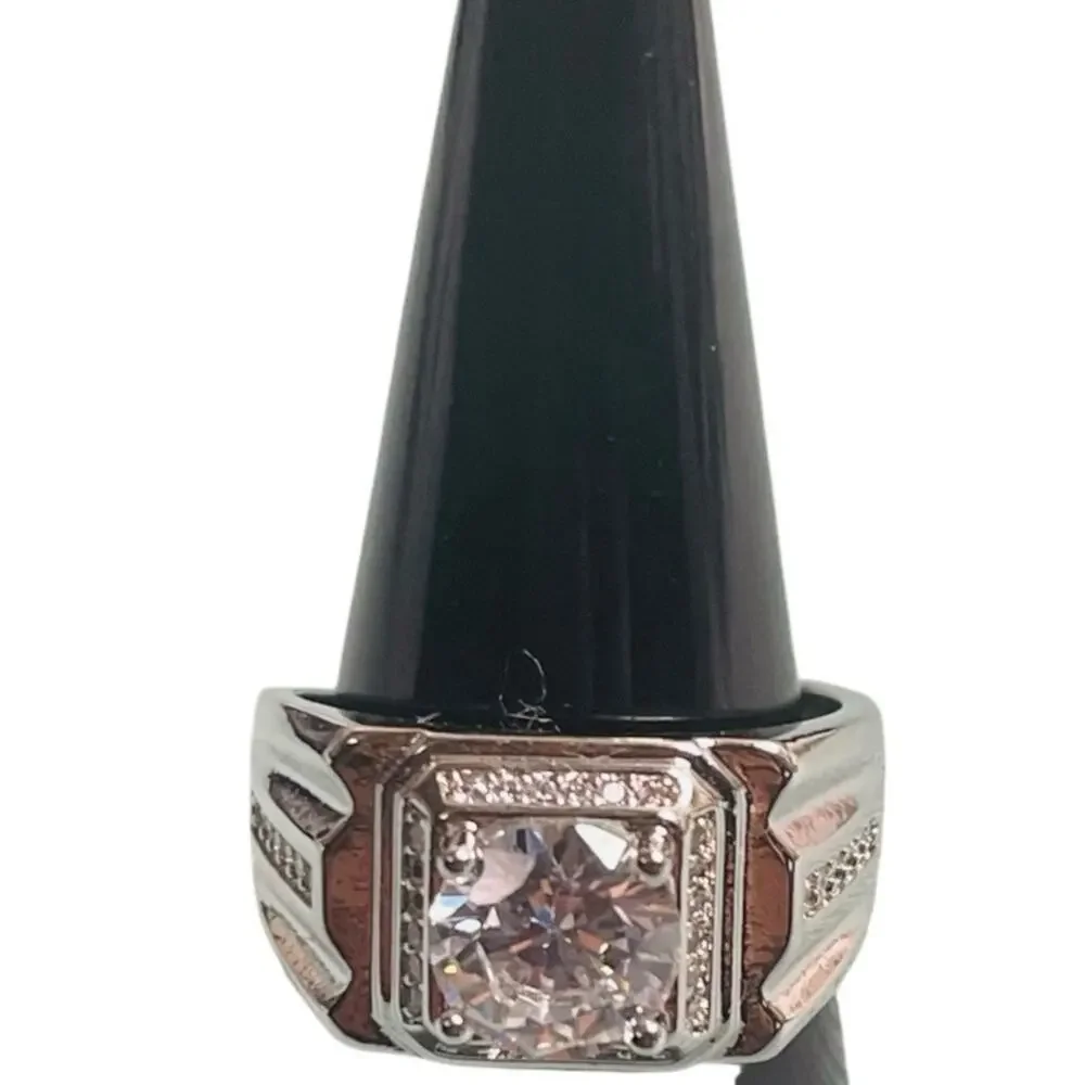 Silver Plated Moissanite Signet Ring